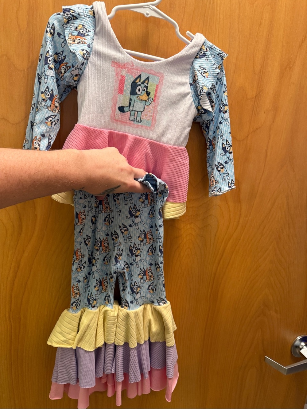 Bluey Themed Girls Long Sleeve Ruffle Outfit. Custom Made
